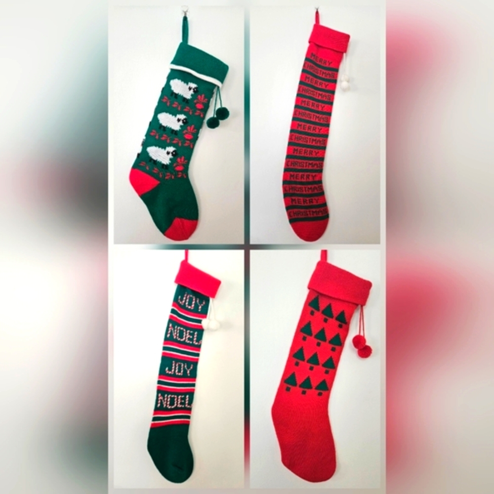 Vintage Knit Christmas Stockings, Set of 4